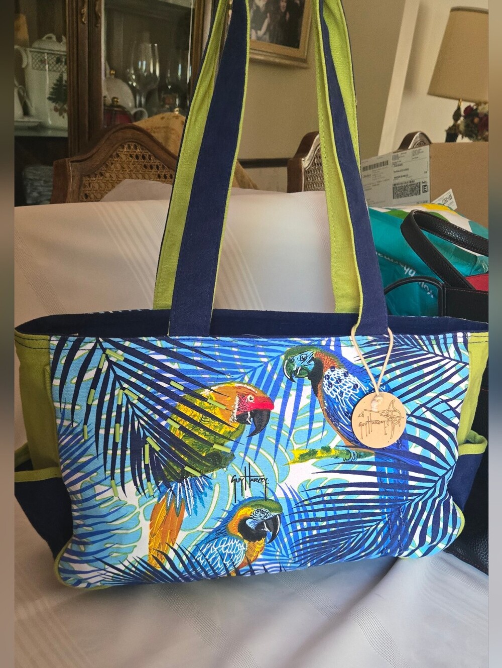 NWOT Guy Harvey X Sun N Sand Tropical Parrot Canvas Tote Bag